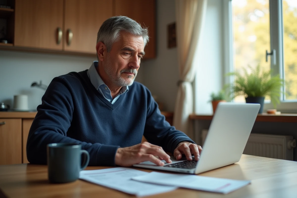 Homme analysant les taux d'un compte à terme Crédit Agricole depuis son domicile