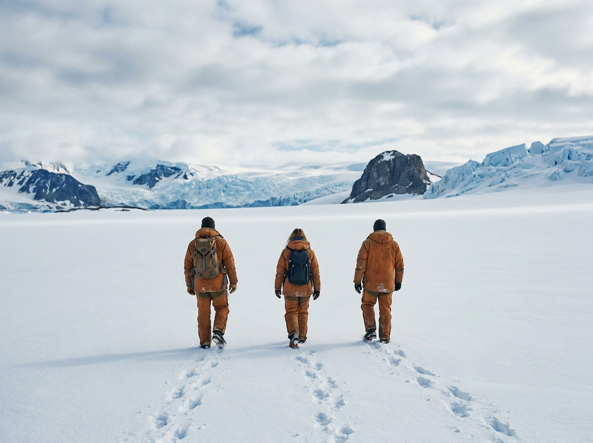 Groupe dexplorateurs marchant sur la neige en Antarctique