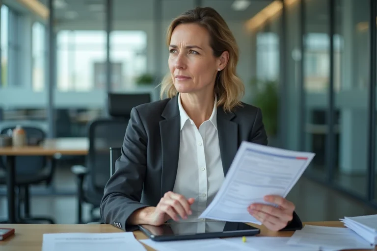 Femme d'administration examinant un certificat médical