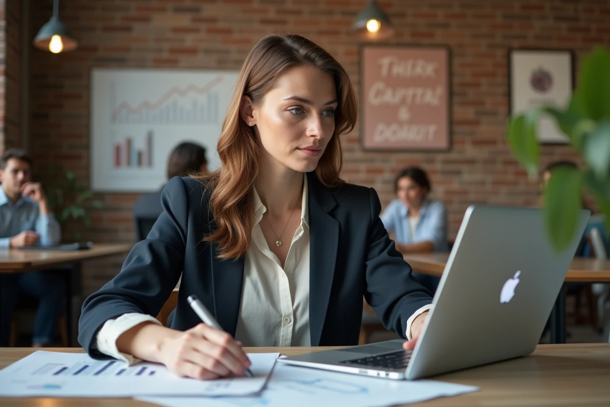 Femme entrepreneure analysant ses graphiques de croissance