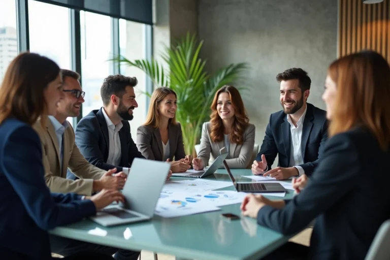 Groupe de professionnels en réunion dans un bureau moderne