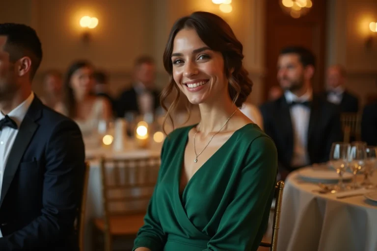 Jeune femme en robe verte lors d'un mariage élégant